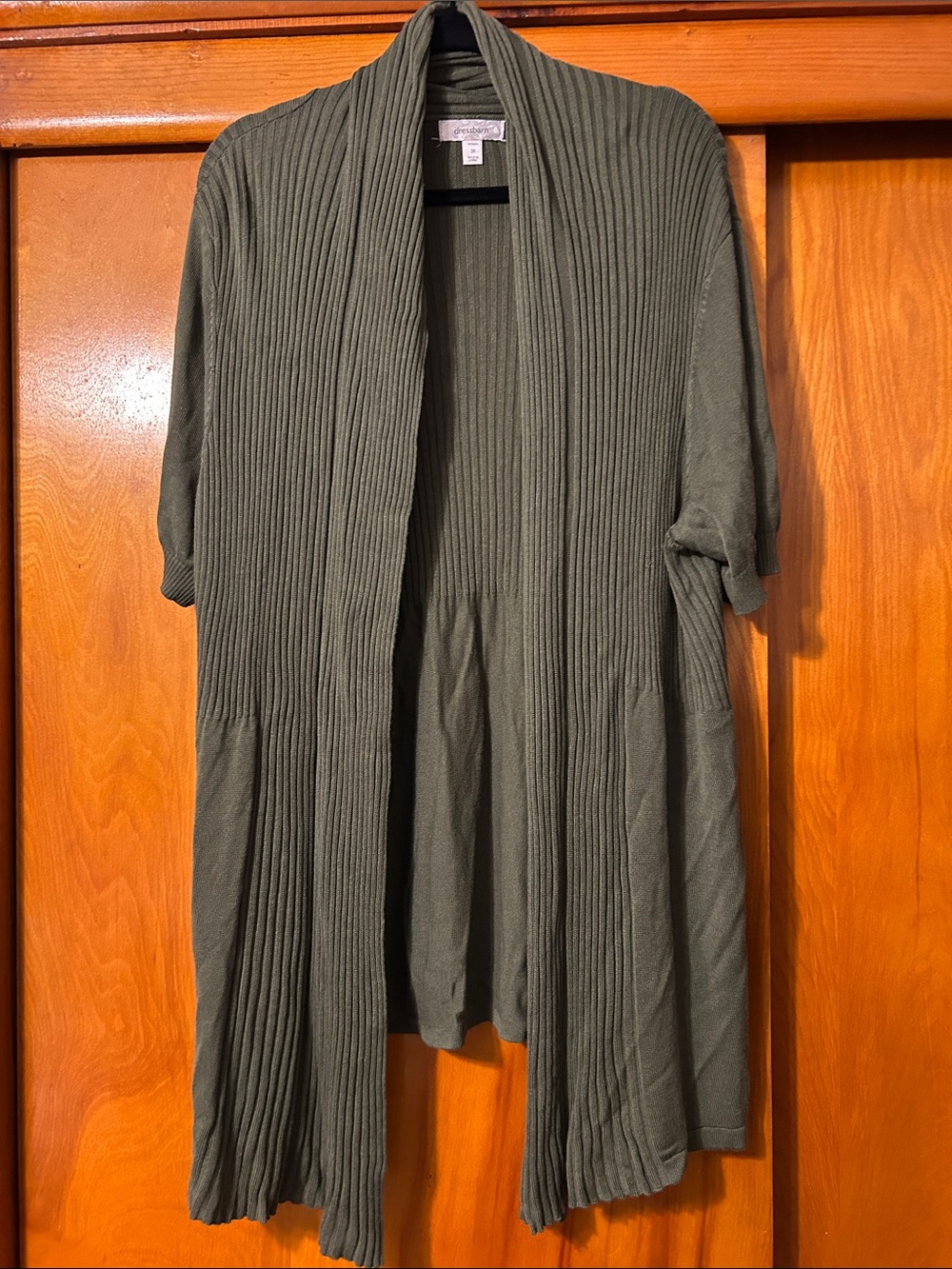 dressbarn Olive Ribbed Open Cardigan - 3X